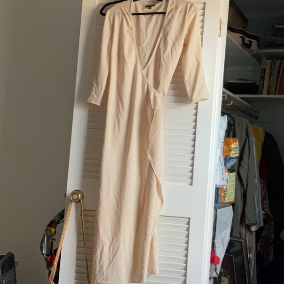 American Apparel Julliard ivory lightweight wrap midi dress Sz L EUC - Picture 2 of 3